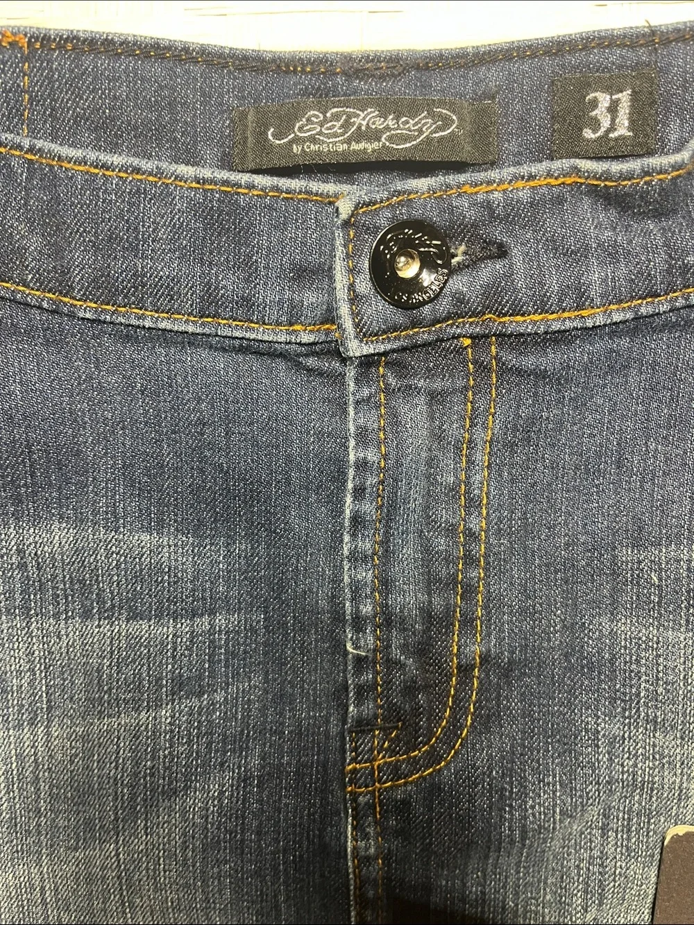 Ed Hardy Blue Denim Mini Skirt Love Kills Slowly Red Heart Skull Embroidery
